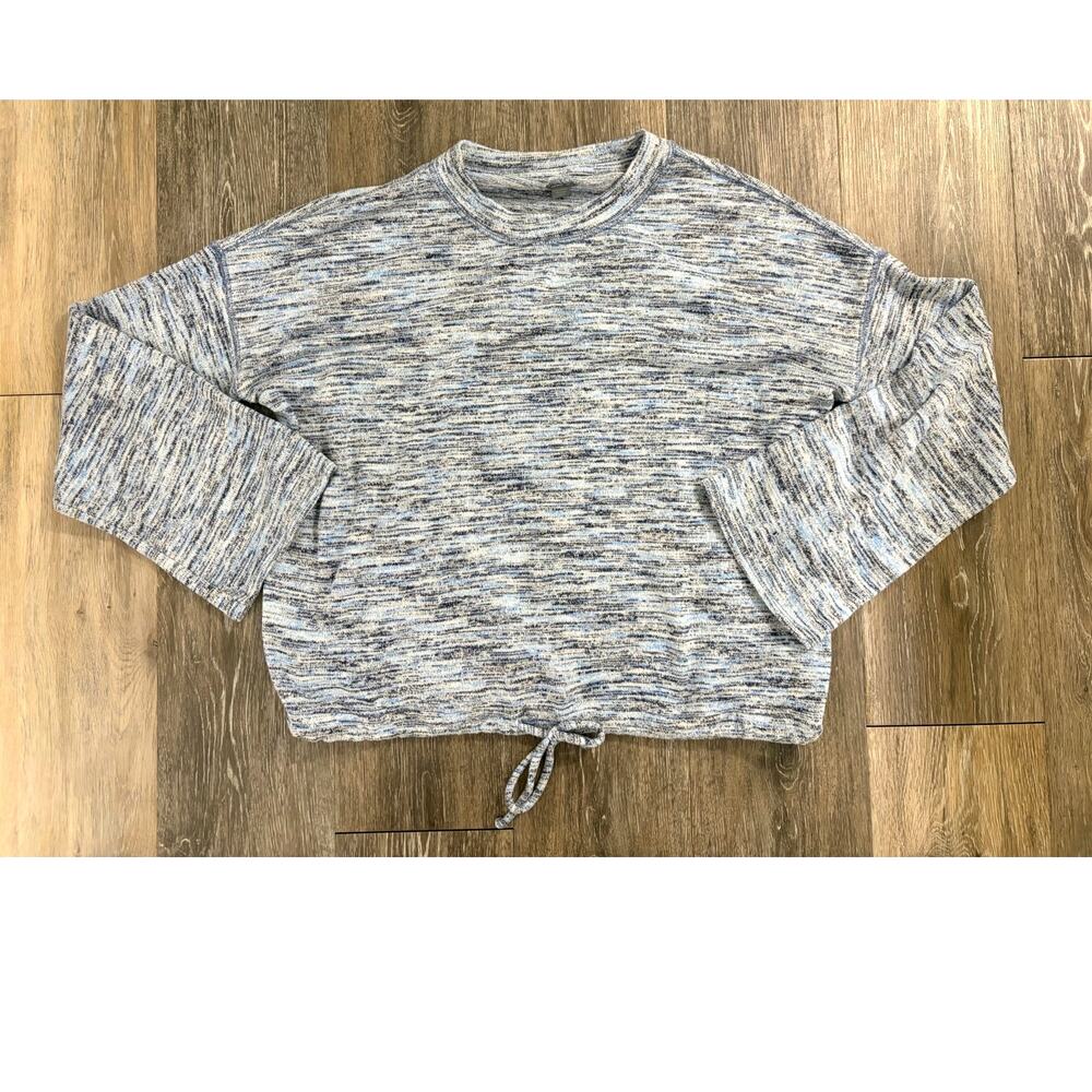 Aerie Cropped Long Sleeve Top Drawstring Hem Marled Gray/Blue XS Casual